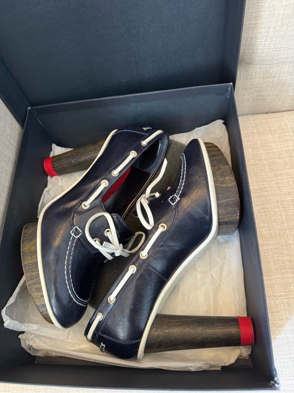 Hilfiger Collection Pitti Navy Leather Lace-Up Platform Heeled Shoes